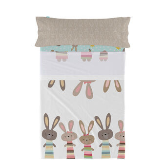 Bäddset HappyFriday Moshi Moshi Rabbit family Multicolour Säng 80/90 2 Delar