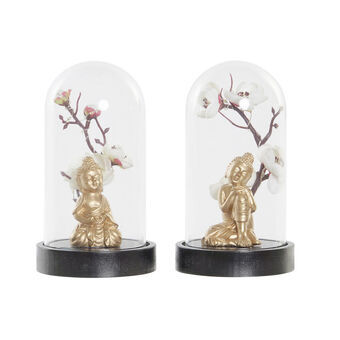 Bordslampa DKD Home Decor Glas Svart Gyllene Buddha Polyetylen Harts (9.5 x 9.5 x 16 cm) (2 pcs)