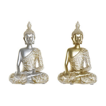 Prydnadsfigur DKD Home Decor Silvrig Gyllene Buddha Harts (2 pcs) (18 x 11 x 28 cm)