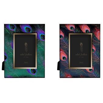 Fotoram DKD Home Decor Fjädrar Polyester Trä MDF Glam (22 x 1.5 x 26.5 cm) (2 pcs)