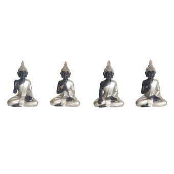 Prydnadsfigur DKD Home Decor Silvrig Svart Buddha Harts Orientalisk (10 x 6 x 15 cm) (4 antal)