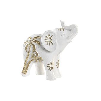 Prydnadsfigur DKD Home Decor Elefant Gyllene Vit Harts Tropiskt (15 x 8 x 15 cm)