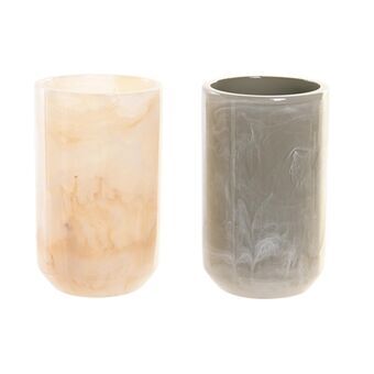 Glas DKD Home Decor Beige Vit Grön Harts Ljusgrå (7 x 7 x 11 cm) (2 antal)