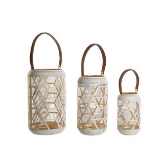 Set med ljusstakar DKD Home Decor Vit Gyllene Läder Metall 25 x 25 x 45 cm (3 antal)