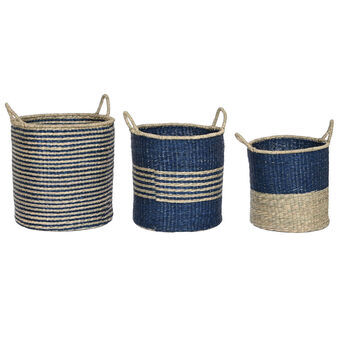 Korg - set Home ESPRIT Blå Naturell Jute Sjögräs Medelhavs 43 x 43 x 54 cm (3 Delar)