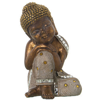 Prydnadsfigur Alexandra House Living Vit Gyllene Plast Buddha 15 x 16 x 24 cm