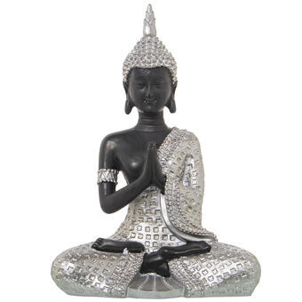 Prydnadsfigur Alexandra House Living Brun Silvrig Plast Buddha 12 x 20 x 27 cm