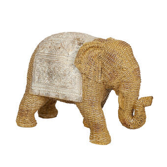 Prydnadsfigur Romimex Beige Rattan Polyresin Elefant 29 x 20 x 12 cm