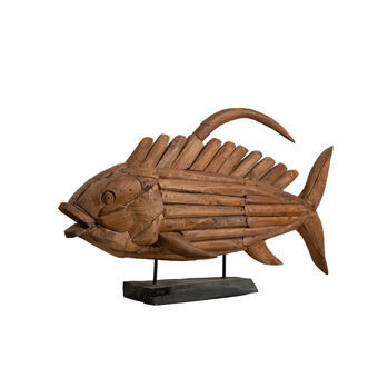 Prydnadsfigur Romimex Naturell Trä Fisk 80 x 50 x 20 cm