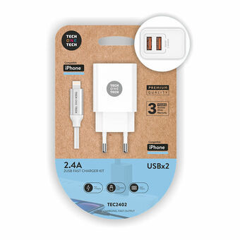 Väggladdare + lightning MIFI-kabel Tech One Tech TEC2402 Double Lightning