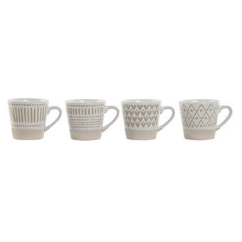 Set med kaffekoppar Home ESPRIT Vit Beige Stengods 180 ml 4 Delar