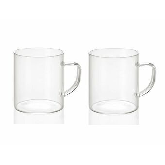 Set med 2 muggar Andrea House ms19209 Transparent Glas 300 ml 2 x 300 ml Ø 7,5 x 8,5 cm