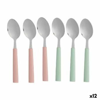 Set med skedar Grön Rosa Silvrig Rostfritt stål Plast 18,7 cm (12 antal)