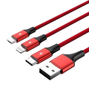 USB-kabel till mikro-USB, USB-C och Lightning Unitek C4049RD Röd 1,2 m