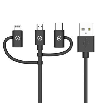 USB-kabel till mikro-USB och USB C Celly USB3IN1BK Svart 1 m