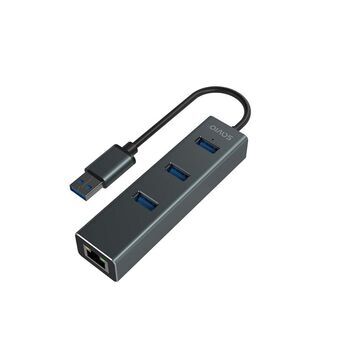 USB HUB 4 Portar Savio AK-58 Ethernet (RJ-45) Grå