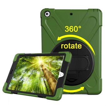 Unikt försvar 360 ° rotationsskydd med hållare och handrem för iPad 9.7 (2018) / iPad 9.7 (2017) - Army Green