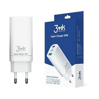 3MK HyperCharger 65W 2xUSB-C + 1xUSB-A väggadapter GAN, PD+QC