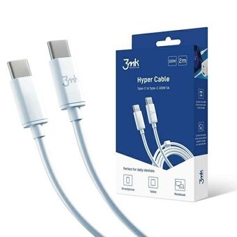 3MK Hyper Cable USB-C/USB-C 2m 100W Kabel Vit/Bianco