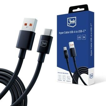 3MK Hyper Cable USB-A - USB-C 1.2m 5A Svart/Svart