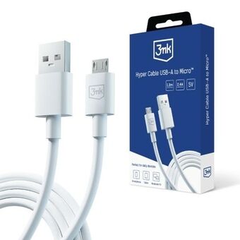 3MK Hyper-kabel USB-A - Micro USB 1,2m 5V 2,4A Vit/Vit kabel