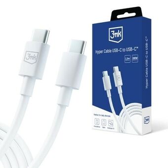 3MK Hyper Cable USB-C - USB-C 100W 1.2m Vit/Vitt Kabel