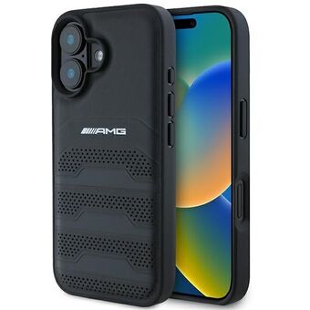 AMG AMHCP16SGSEBK iPhone 16 6,1" svart/black hardcase Läder Präglade Linjer Svart Logotyp