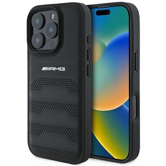 AMG AMHCP16LGSEBK iPhone 16 Pro 6.3" svart/black hårdskal Läder Präglade Linjer Svart Logotyp