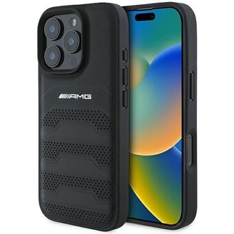 AMG AMHCP16XGSEBK iPhone 16 Pro Max 6,9" svart/svart hårt skal Läder Präglade linjer Svart logotyp