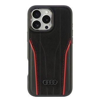 Audi Äkta Läder MagSafe iPhone 16 Pro Max 6,9" svart-röd/black-red hårt skal AU-TPUPCMIP16PM-R8/D3-RD