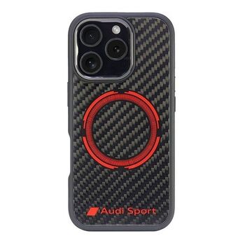 Audi Kolfiber Sport Röd Cirkel MagSafe iPhone 16 Pro 6.3" svart/svart hårdskal AUS-TPUPCMIP16P-RSQ/D5-BK