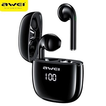 AWEI Bluetooth 5.0 T28P TWS hörlurar + svart/svart dockningsstation