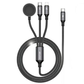 AWEI kabel W23 3w1 usb-c/lightning/watch 100W/10W/2.5W svart/svart