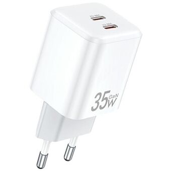 AWEI ladd. nätverk. PD65-EU 35W 2x USB-C vit/white GaN