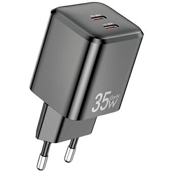 AWEI laddare PD65-EU 35W 2x USB-C svart/black GaN