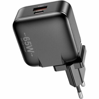 AWEI ladd. nät. PD55-EU 65W USB + USB-C svart/black GaN