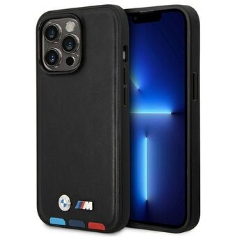 Etui BMW BMHCP14L22PTDK iPhone 14 Pro 6,1" svart/svart läder med stämpel i tricolor.