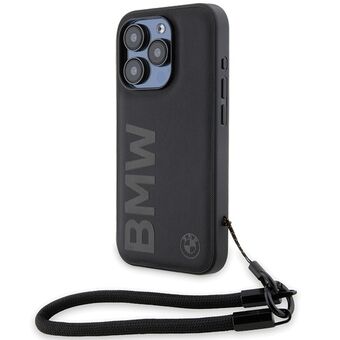 BMW BMHCP15X23RMRLK iPhone 15 Pro Max 6.7" svart svart hårt skal Signature Leather Wordmark Cord