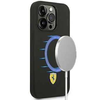 Ferrari FESSIHMP14XBK iPhone 14 Pro Max 6,7" svart/svart hårt skal Silikon Metal Logotyp Magsafe