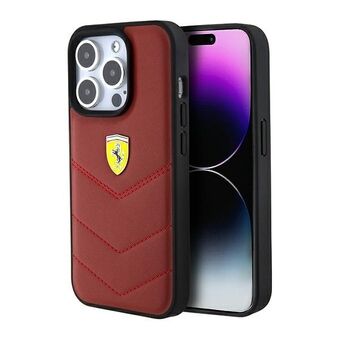 Ferrari FEHCP15LRDUR iPhone 15 Pro 6.1" röd hårt skal av läder med sydda linjer.