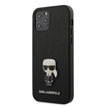 Karl Lagerfeld KLHCP12MIKMSBK iPhone 12 /12 Pro 6,1" svart/svart hårdskal Saffiano Ikonik Metal