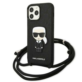 Karl Lagerfeld KLHCP13XCMNIPK iPhone 13 Pro Max 6,7" hårt skal svart/svart Läder Monogram Patch och Cord Iconik