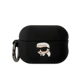 Karl Lagerfeld KLAP2RUNIKK AirPods Pro 2 (2022/2023) övertrek svart/svart silikon Karl-huvud i 3D.