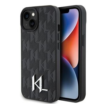 Karl Lagerfeld KLHCP15SPKLPKLK iPhone 15 / 14 / 13 6.1" svart hårt skal i läder med Monogram Hot Stamp Metal Logo.