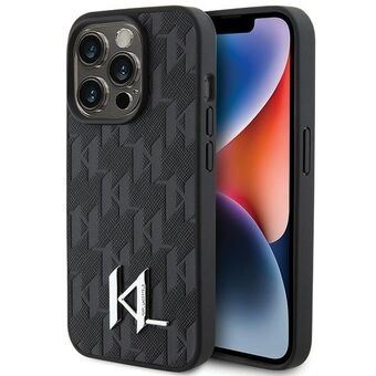 Karl Lagerfeld KLHCP15XPKLPKLK iPhone 15 Pro Max 6.7" svart/svart hårt skal i läder med monogram och metallogotyp