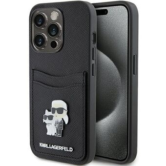 Karl Lagerfeld KLHCP15LSAPKCNPK iPhone 15 Pro 6.1" svart svart hårdväska Saffiano Cardslot Karl&Choupette Metal Pin