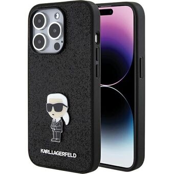 Karl Lagerfeld KLHCP15XGKNPSK iPhone 15 Pro Max 6.7" svart/svart hårt skal Fast Glitter Ikonik Logo Metal Pin