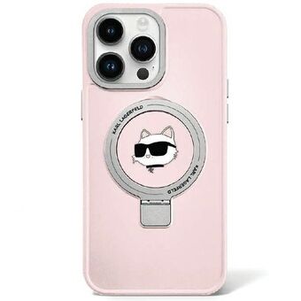 Karl Lagerfeld KLHMP15LHMRSCHP iPhone 15 Pro 6,1" rosa/hardcase av rosa hållare för ring (Ring Stand) med Choupette-huvud och MagSafe.