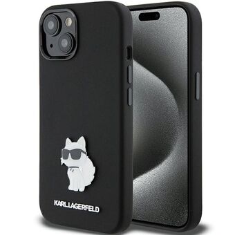 Karl Lagerfeld KLHCP15SSMHCNPK iPhone 15 6.1" svart/svart Silikon Choupette Metallknapp.