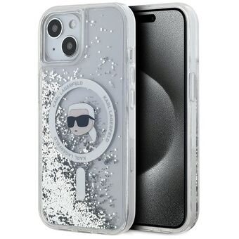 Karl Lagerfeld KLHMP15SLGKISGH iPhone 15 / 14 / 13 6.1" hårt skal genomskinlig Liquid Glitter Karl Head Magsafe